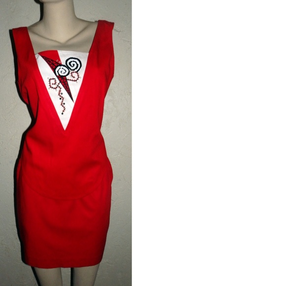 Cache Red Pearl Sequin Skirt Set Size M - Picture 2 of 8